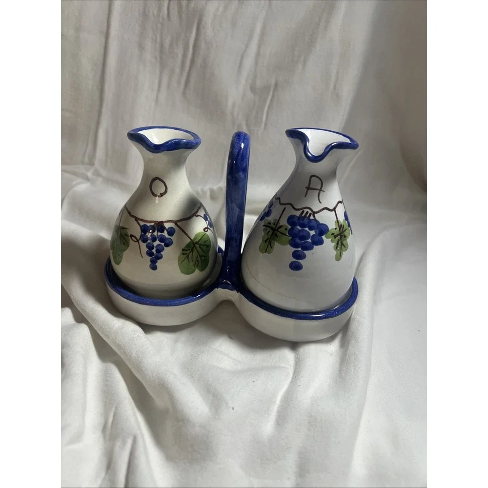 Hand Painted Italian Ceramic Oil & Vinegar‎ Cruet Set Ceramiche Giovanni Vietri